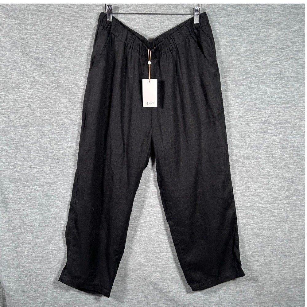 Quince 100% European Linen Pants Womens Large Black Ankle Cropped Lagenlook - Picture 2 of 6